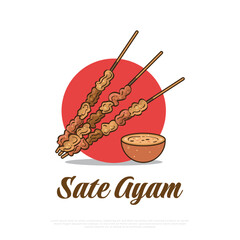 Fototapeta na wymiar Satay or Sate Vector Illustration, Traditional Food from Indonesia. Illustration of Sate Ayam