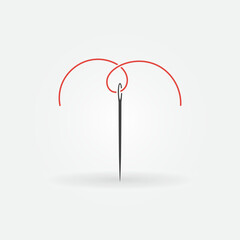 Sewing Needle with Red Thread vector icon or symbol