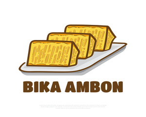 Illustration of Indonesian Food Named Bika Ambon. Hand Drawn Indonesian Snack