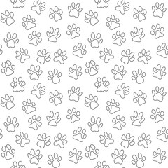 Pet Footprints seamless background - vector Animal Paw Prints line pattern