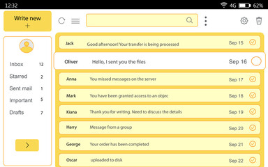 Interface of mailbox, illustration. User's account with emails