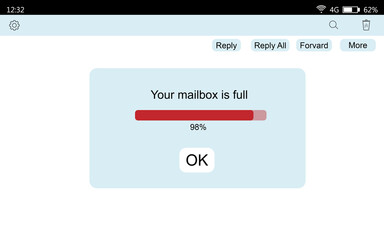 Mailbox storage is full - informative notification. Interface of email box, illustration © New Africa
