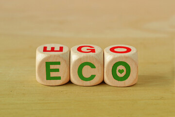 Wooden blocks with the word Eco and Ego - Concept of ecology and environmental conservation