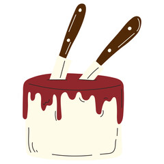 Cake with knives vector illustration in flat color design