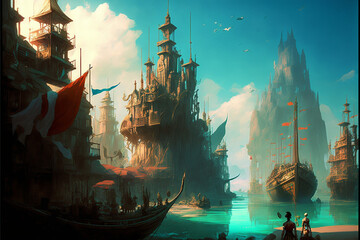 Harbor of fantasy world