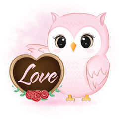 Cute owl and heart cookie valentine's day concept