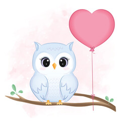 Cute owl and heart valentine's day concept