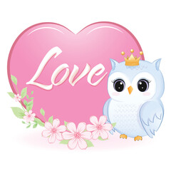 Cute owl and heart valentine's day concept