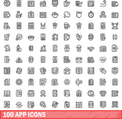 100 app icons set. Outline illustration of 100 app icons vector set isolated on white background