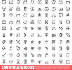 100 athlete icons set. Outline illustration of 100 athlete icons vector set isolated on white background