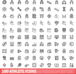 100 athlete icons set. Outline illustration of 100 athlete icons vector set isolated on white background