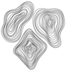 Abstract tree rings. Png topographic map concept for background. Thin black lines on white.
