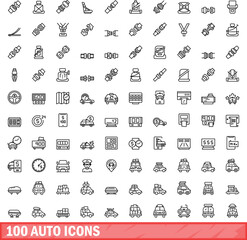 100 auto icons set. Outline illustration of 100 auto icons vector set isolated on white background