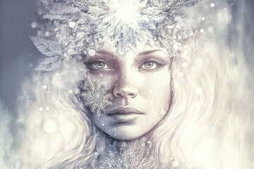 Double Exposure Dopplbelichtung Frau Portrait Landschaft Weihnachtliche Stimmung Festlich AI Digital Art Illustration Generative AI