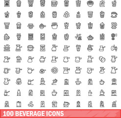 100 beverage icons set. Outline illustration of 100 beverage icons vector set isolated on white background