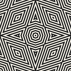 Vector geometric lines seamless pattern. Stylish modern abstract monochrome striped ornament. Simple black and white stripes, triangles, diamonds, arrows. Trendy linear geo backgrounds design