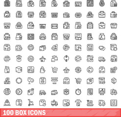 100 box icons set. Outline illustration of 100 box icons vector set isolated on white background