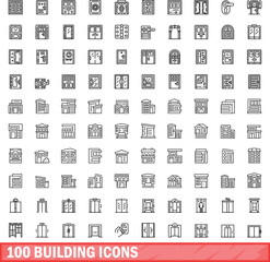 100 building icons set. Outline illustration of 100 building icons vector set isolated on white background