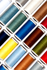 Sewing set of factory nylon (polyester) Thread, colored (rainbow, white, black, red, blue, yellow)  equally, horizontal, swirling, with close to no one