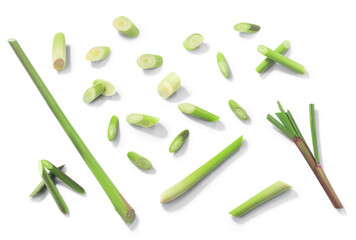 Lemongrass (Cymbopogon citratus), cut stems isolated png,  top view