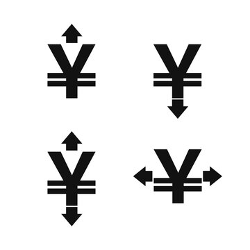 Yen sign set. Japanese Yen icon with arrows in vector. Japan currency symbol