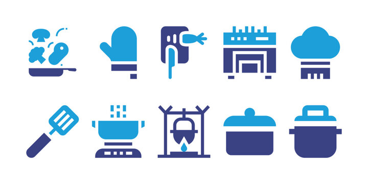 Cooking icon set. Vector illustration. Containing cooking, kitchen, chef hat, spatula, cooking pot