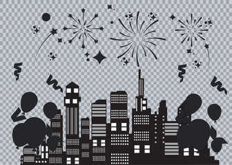 city SILHOUETTE VECTOR and firework happy new year illustration