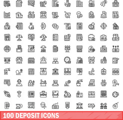 Fototapeta na wymiar 100 deposit icons set. Outline illustration of 100 deposit icons vector set isolated on white background