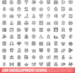 100 development icons set. Outline illustration of 100 development icons vector set isolated on white background
