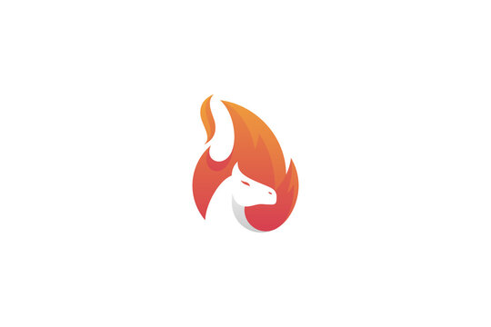 Fire logo with horse animal combination in fiery color
