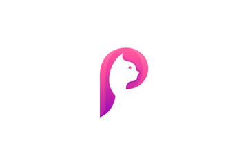 P letter logo with Cat shape in simple design