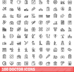100 doctor icons set. Outline illustration of 100 doctor icons vector set isolated on white background