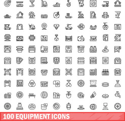 100 equipment icons set. Outline illustration of 100 equipment icons vector set isolated on white background