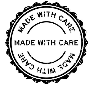 Grunge black made with care word round rubber seal stamp on white background