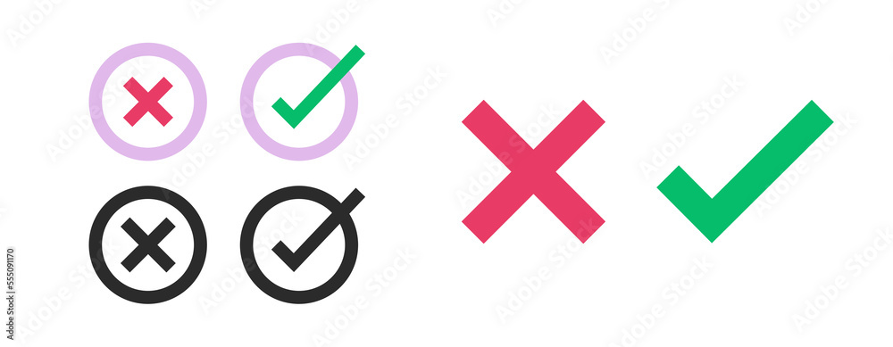 Poster checkbox check mark choice close x icon vector red green square circle illustrated, checkmark box li