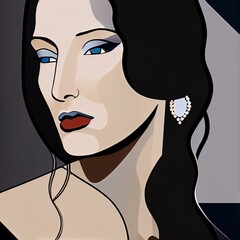 Female Portrait Mona Lisa Red Lips - Generative AI