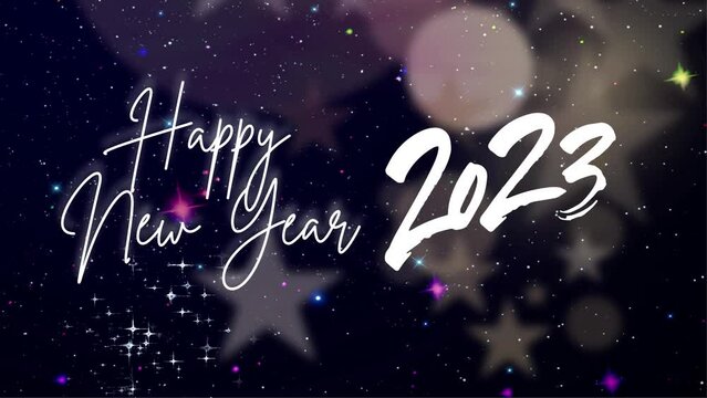 Happy new year wish image with colourful sparkle background 2023