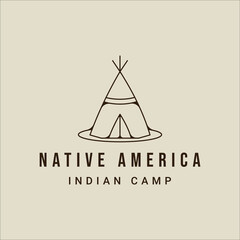 teepees indian line art logo vector simple illustration template icon graphic design. traditional camp sign or symbol for adventure and wanderlust concept