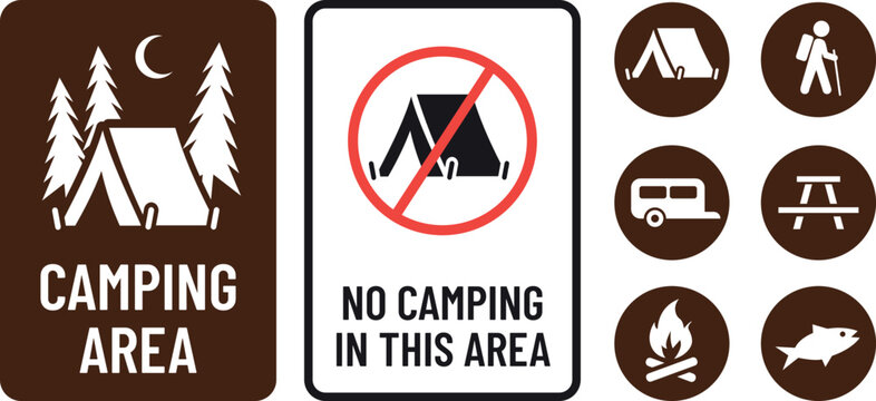 No camping this area, camping area print ready sign vector