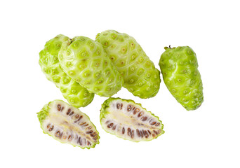 Noni fruit with leaf on transparent png