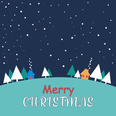 Snow landscape background. Retro Merry Christmas greeting card.