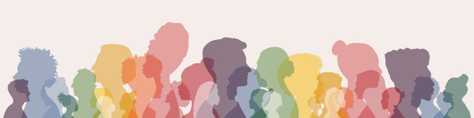 Different people stand together. Flat vector illustration. - obrazy, fototapety, plakaty