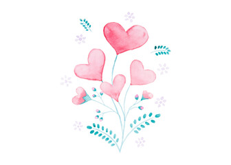Watercolor heart and flowers. Card for Valentine's day or birthday . holiday illustration on white background.