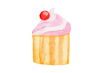 Watercolor cupcakes isolated on white background
