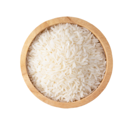 rice seeds in wood bowl isolated on transparent png