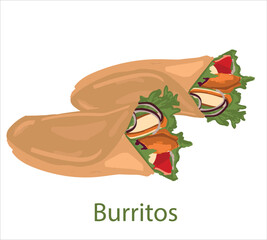Burritos mexican food vector. Best Mexican Dishes. Latin american food illustration.