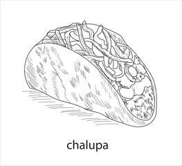 Chalupa mexican food vector. Best Mexican Dishes. Latin american food illustration.