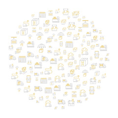 Obraz premium Delivery concept in circle with clean and simple icons, Infographic idea of making creative products. Template for website banner, flyer and poster.