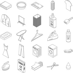 Dry cleaning icons set. Isometric set of dry cleaning vector icons outline on white thin line collection