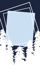 Vector illustration. Blue Winter Background with Christmas tree. Design elements for card, invitation social media stories, discount voucher and other.